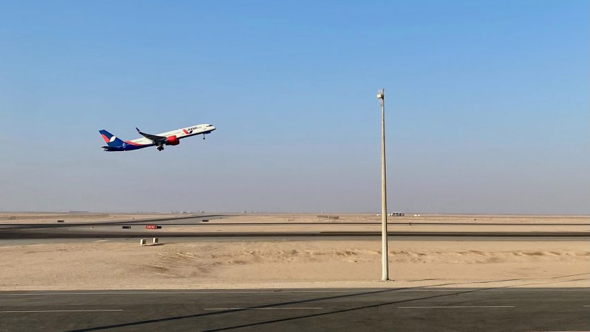 Plane taking off from an airport in Egypt