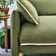 Close up of green textural sofa cushions