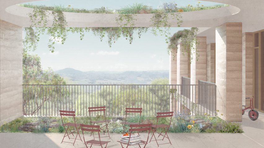 Render of a balcony at a residential space
