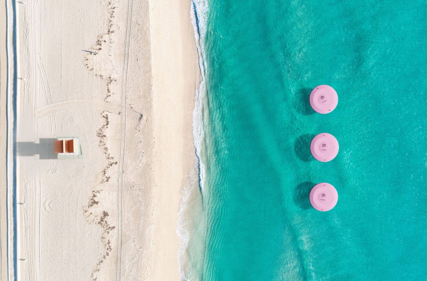 Pink buoys Miami Beach from the air