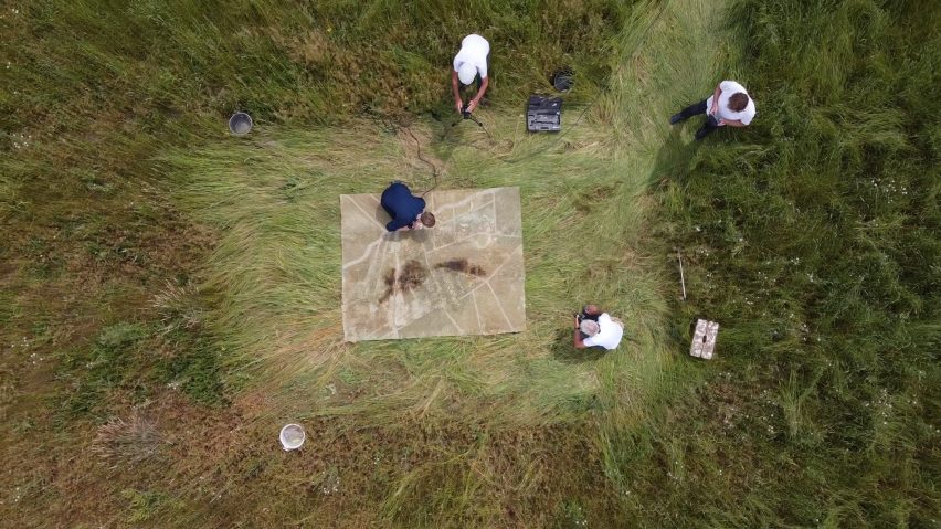 Aerial photo of Liselot Cobelens burning the Dryland rug