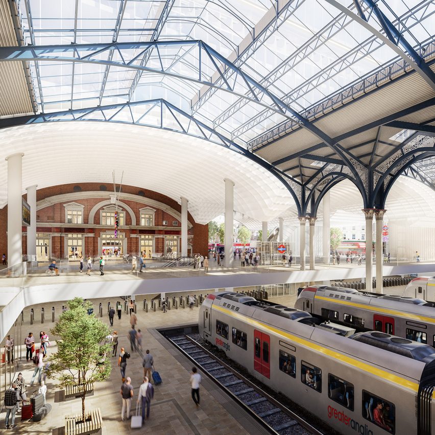 Render of a redesigned interior of Liverpool Street station