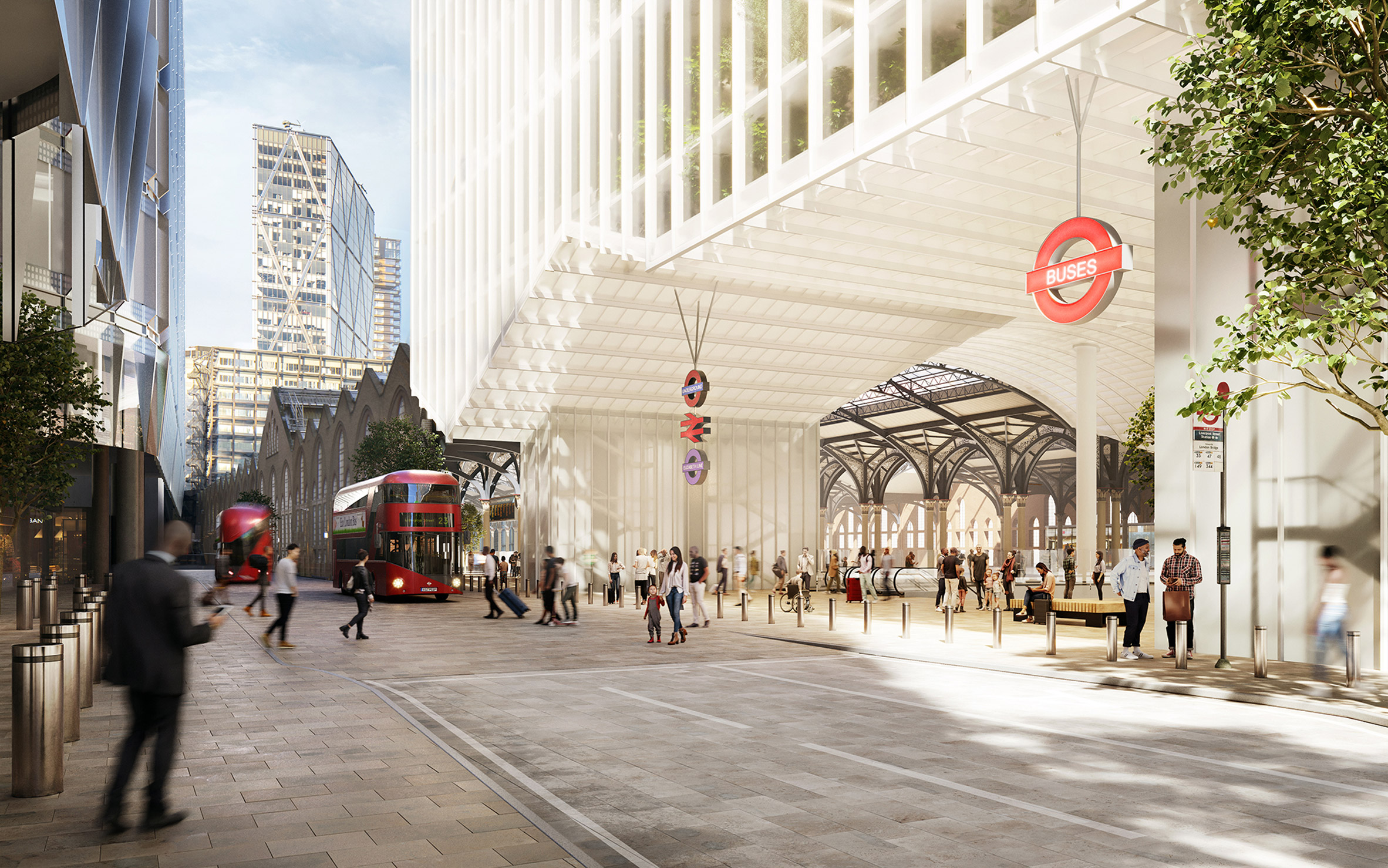 Exterior render of an entrance to Liverpool Street station