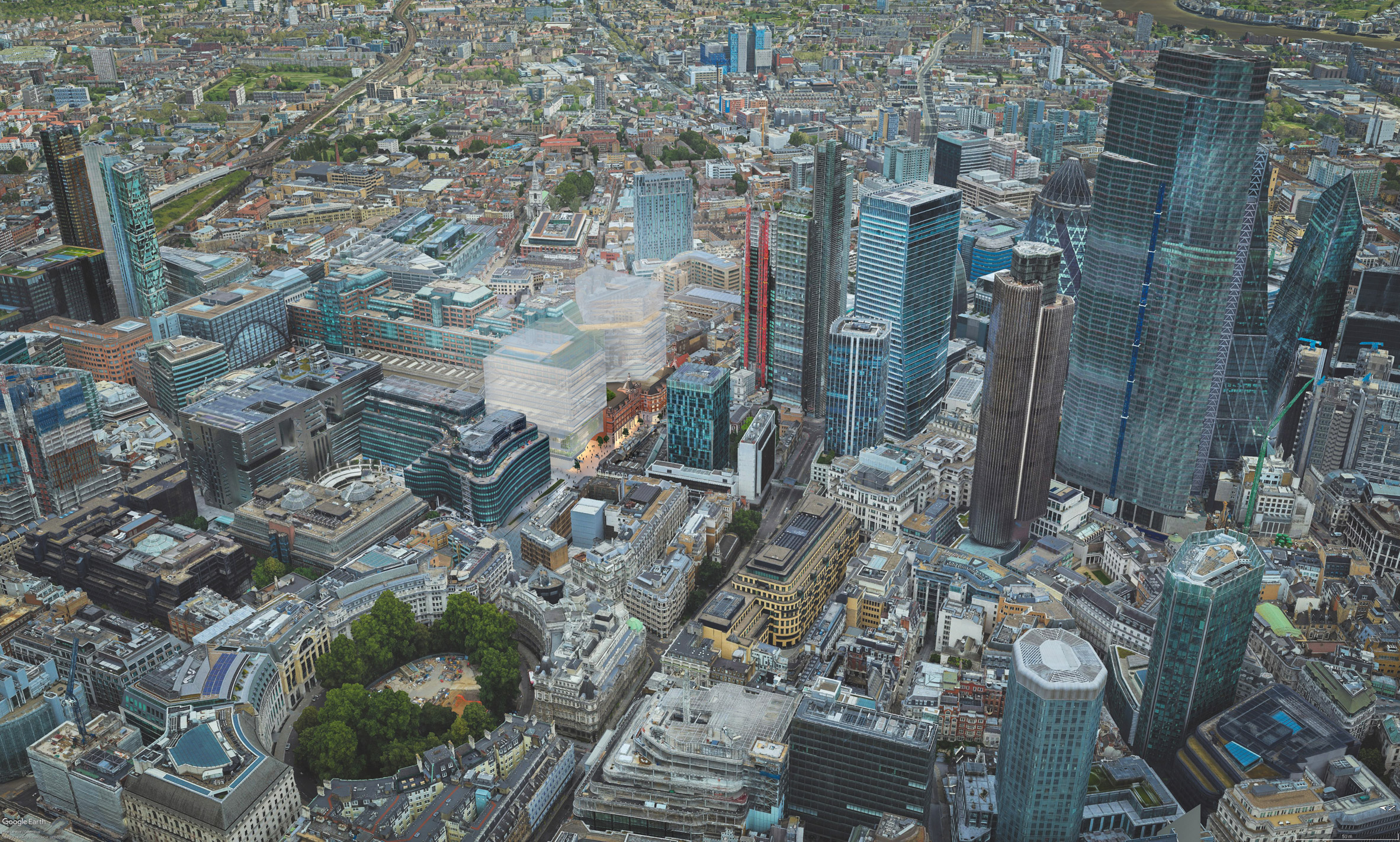 Aerial render of the proposed Liverpool Street station redevelopment