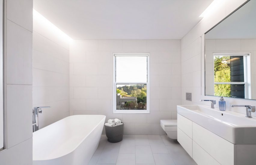A minimalist white bathroom