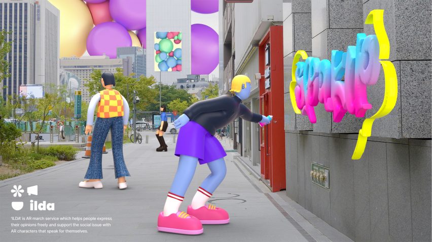 Visualisation of cartoon-like figures in a street