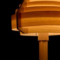 Detail of orange glowing timber lamp shade