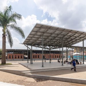 Steel canopy at Kampala Community Centre by Kéré Architecture