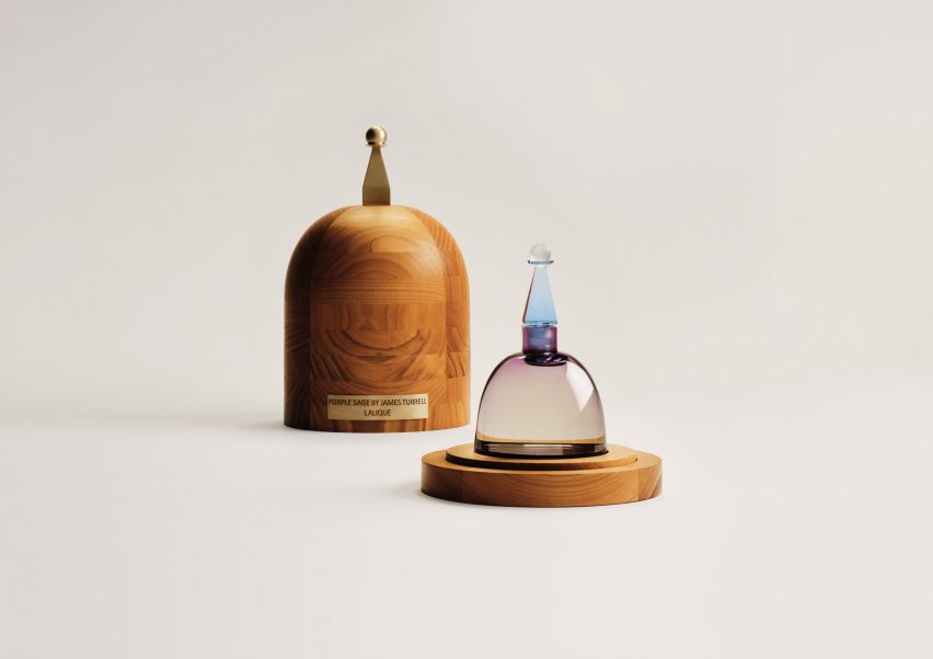 A rounded perfume bottle and case