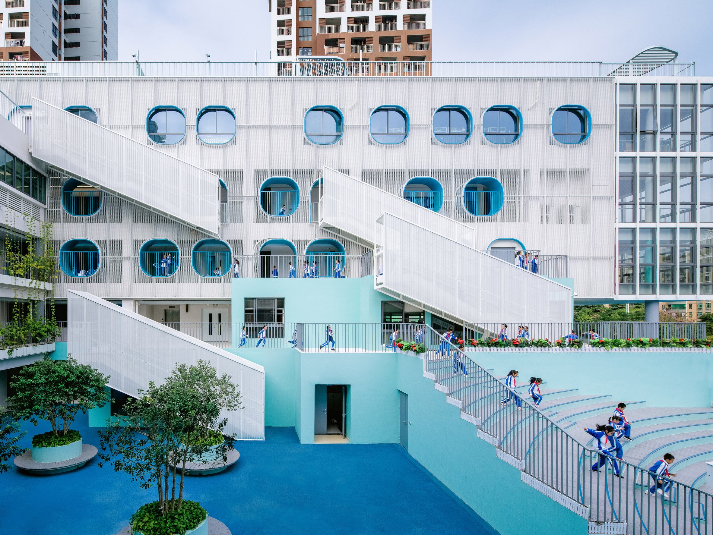 Facade and terrace of Fuqiang Elementary School by People's Architecture Office