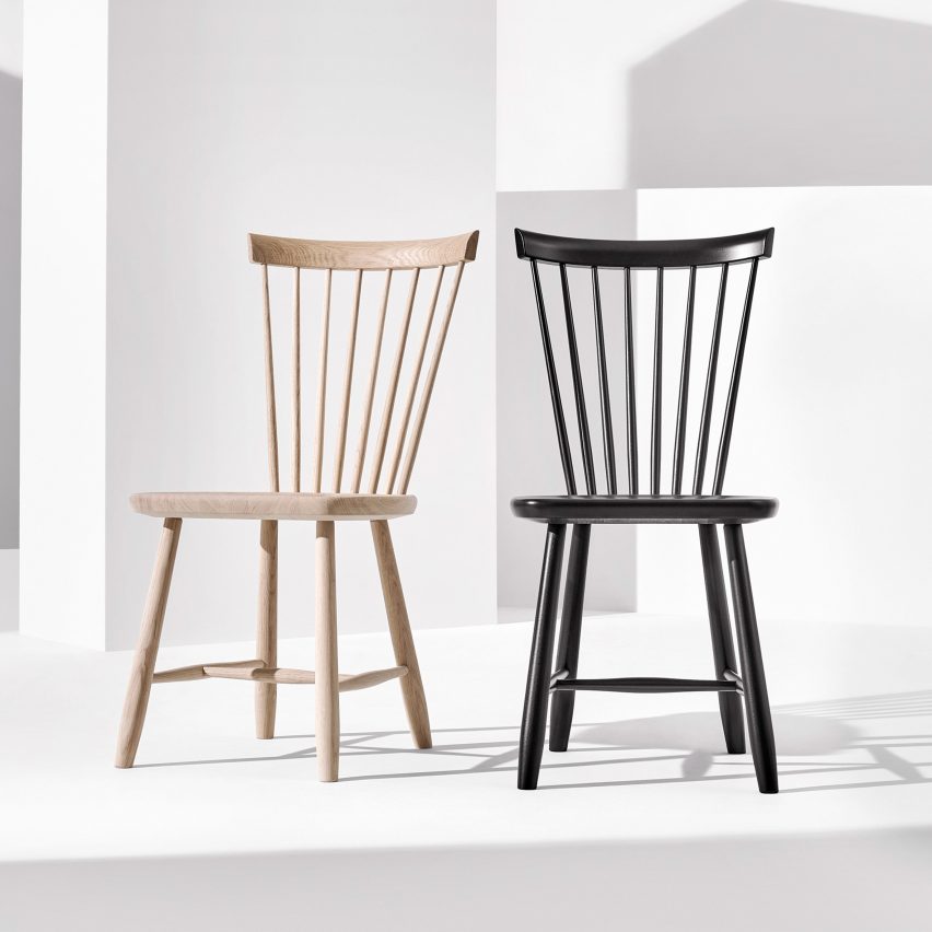 two Lilla Åland chairs by Carl Malmsten for Stolab in natural wood and smoked oil finish