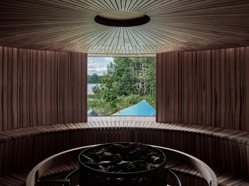 Interior image of a wood-lined sauna
