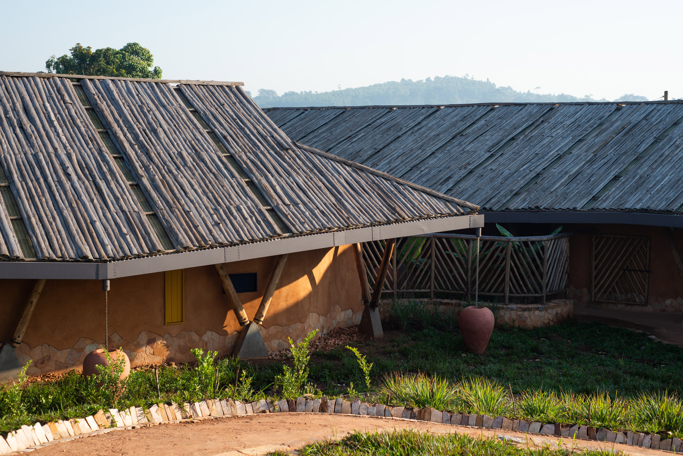 Building in Uganda with eucalyptus-clad roof