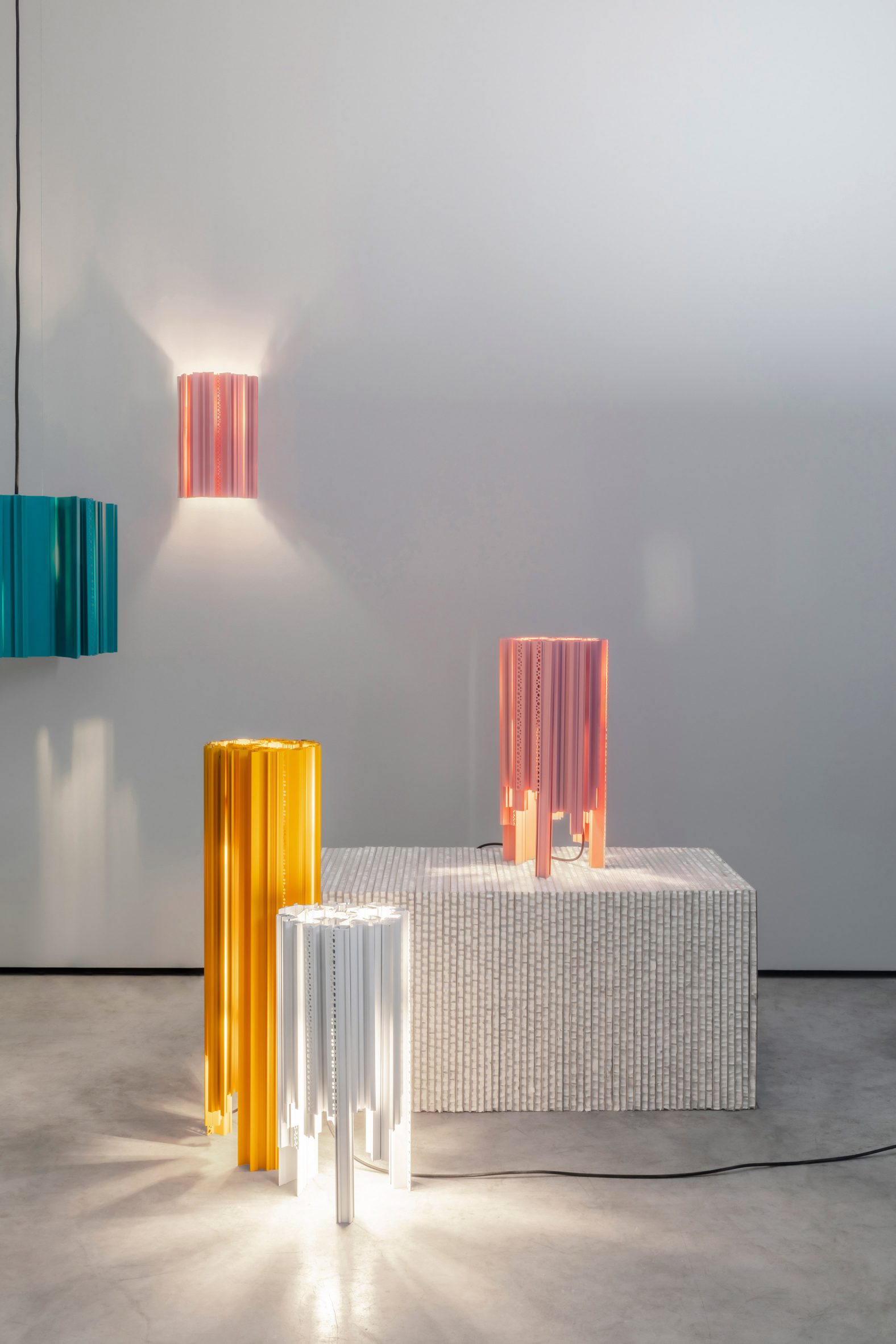 Blue, pink, yellow and white High Profile lights by MVRDV and Delta Light