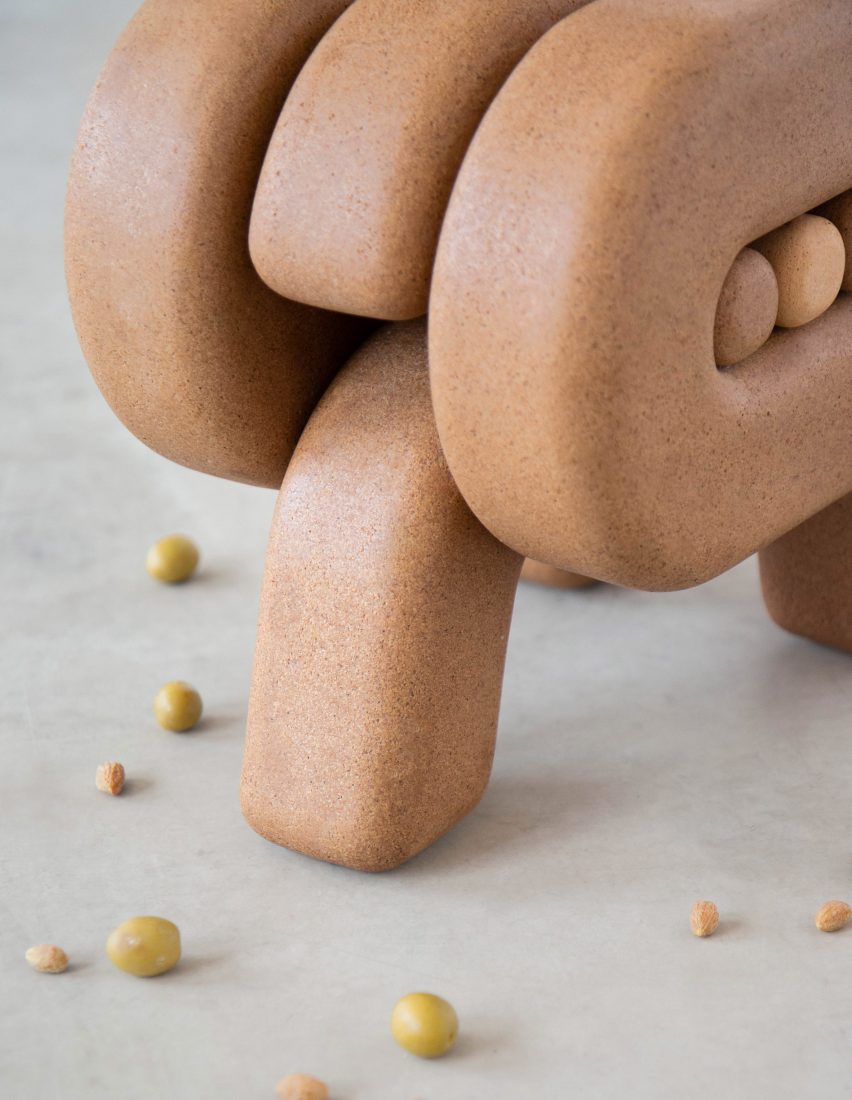 Close-up on the Nontalo stool by Eneris Collective