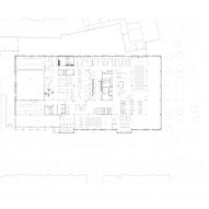 First floor plan of One Elmwood student hub at Queen's University Belfast, designed by studios Hawkins\Brown and RPP Architects.