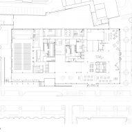 Ground floor plan of One Elmwood student hub at Queen's University Belfast, designed by studios Hawkins\Brown and RPP Architects.