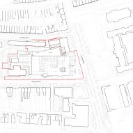 Site plan of One Elmwood student hub at Queen's University Belfast, designed by studios Hawkins\Brown and RPP Architects.