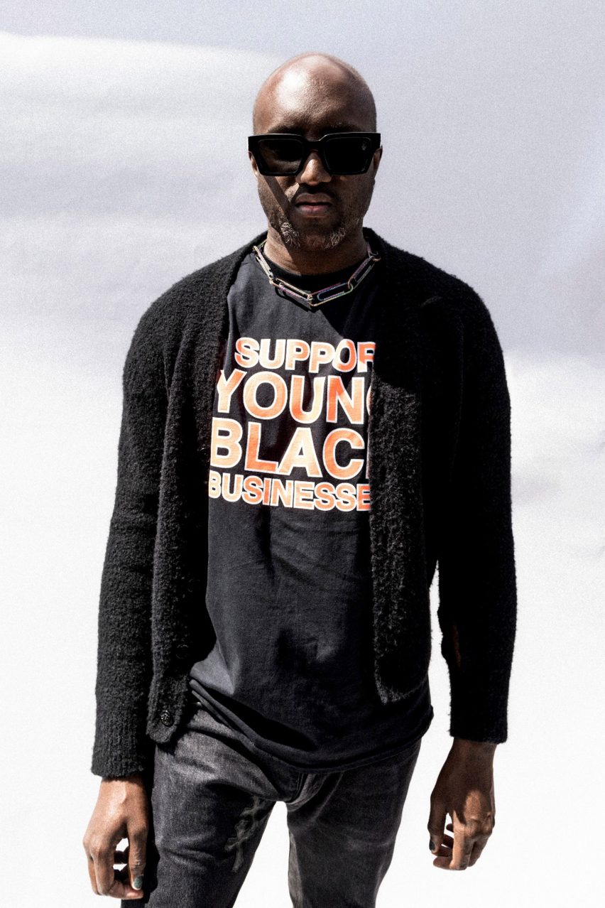 Virgil Abloh wearing a jumper with a print