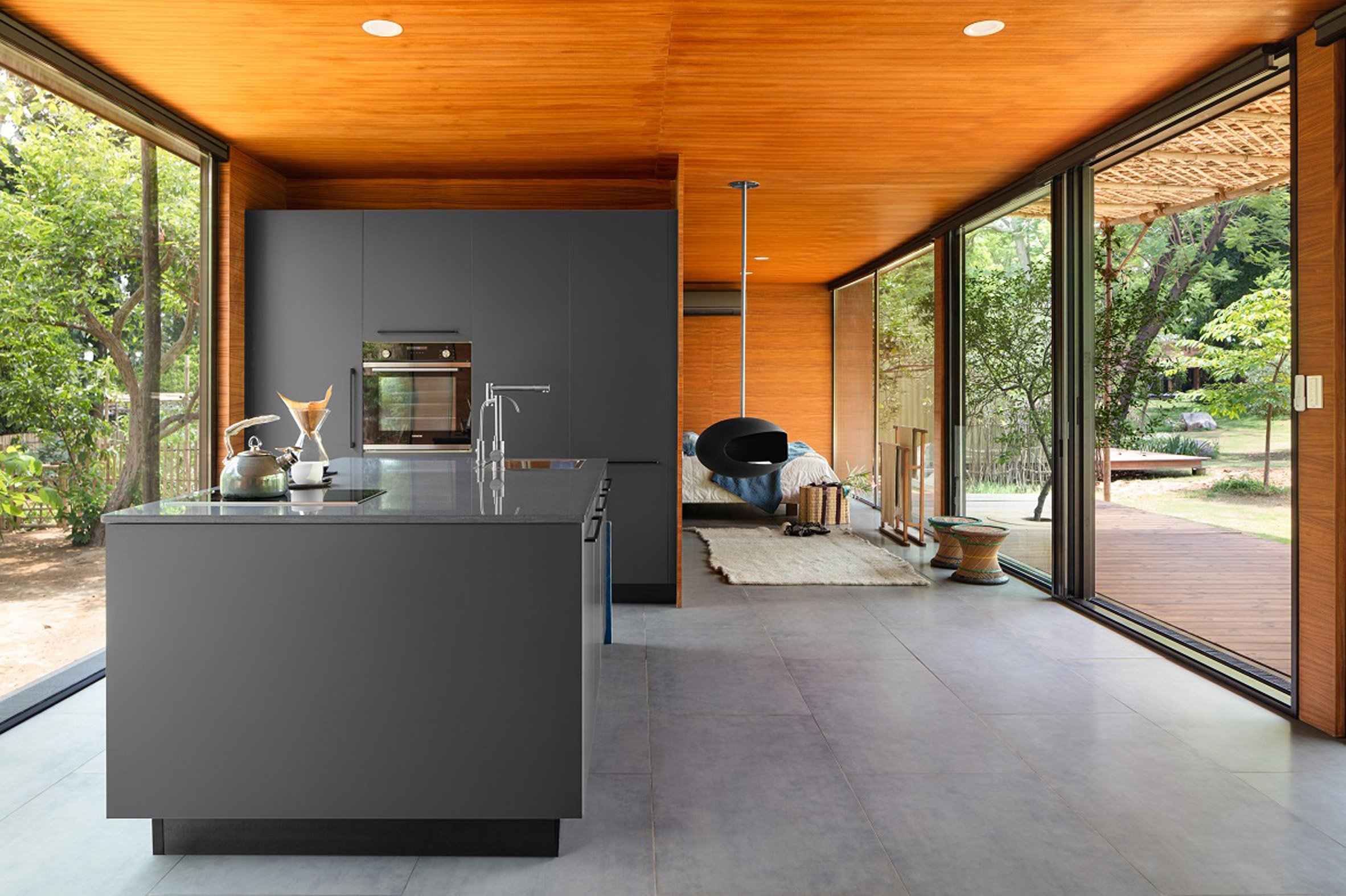Interior image of a kitchen area at the shipping container home