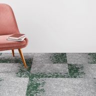 Shifting Fields carpet tiles by Shaw Contract with a pinkchair