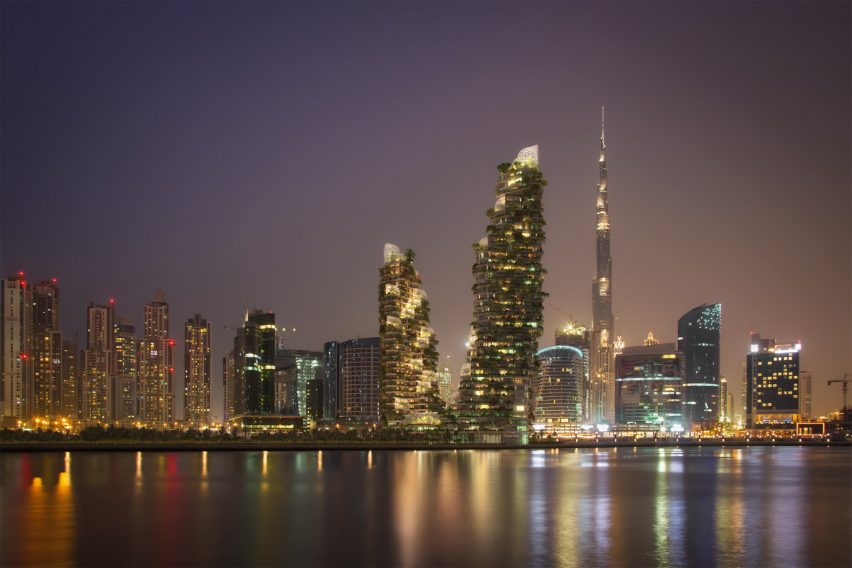 Plant-covered skyscrapers in Dubai