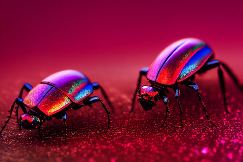 Two pink shiny beetles