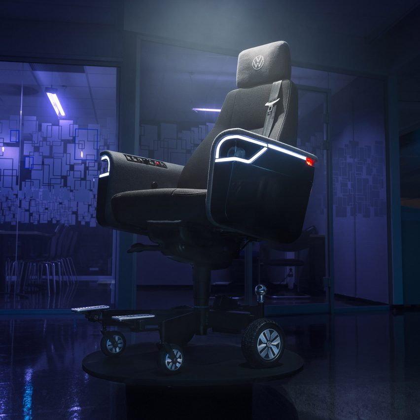A black Volkswagen office chair from the roundup of best product designs 2022