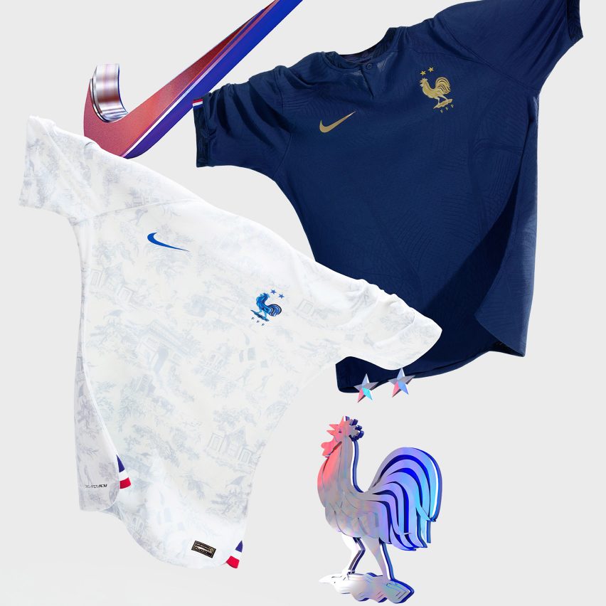A blue and a white Nike football top