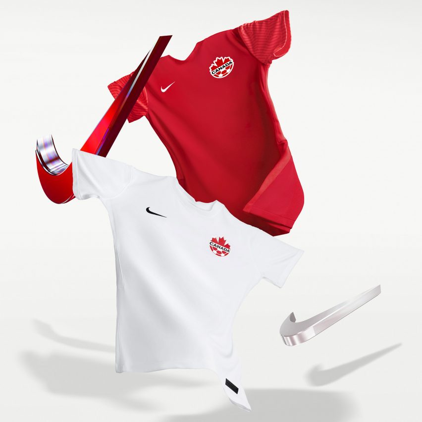 Red and white Canadian football shirts