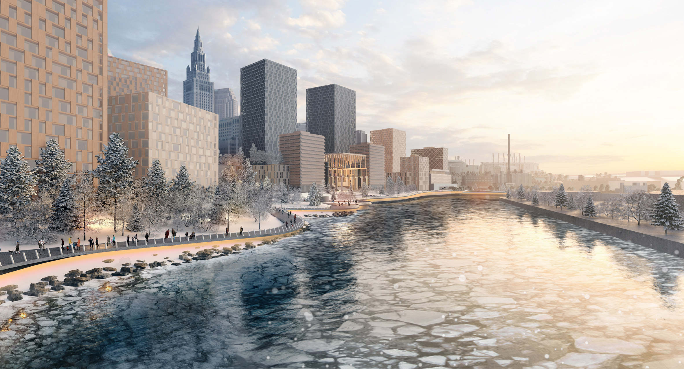 Rendering of buildings on Cleveland's Waterfront
