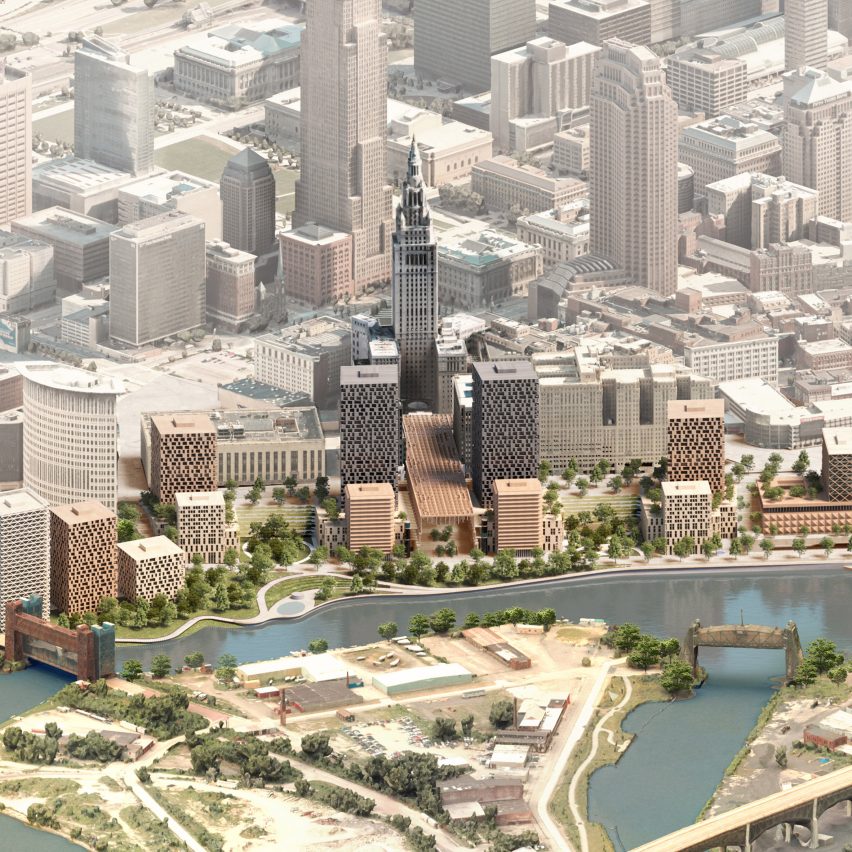Aerial of Cleveland waterfront revitilization