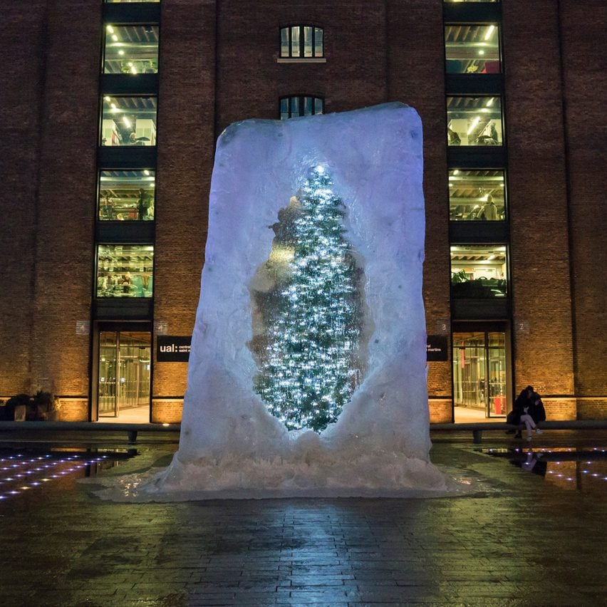Frozen Christmas tree by Alex Chinneck at Kings Cross