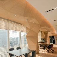 Timberix acoustic panel installation by AntiCAD and Wolf Studio