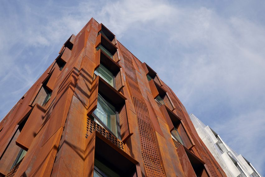 Weathering steel facade on San Francisco social housing