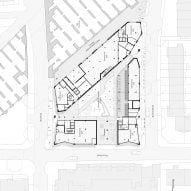 Ground floor plan of Dockley Apartments in London by Studio Woodroffe Papa and Poggi Architecture