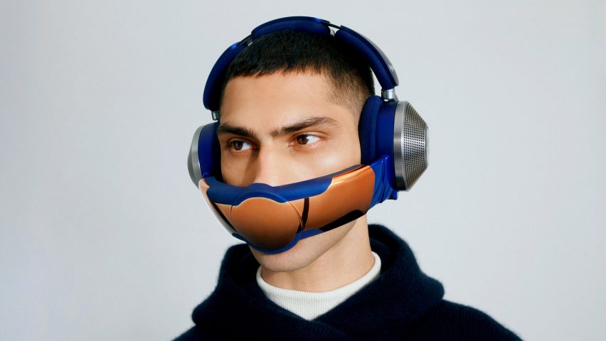 A man wearing Dyson Zone headphones