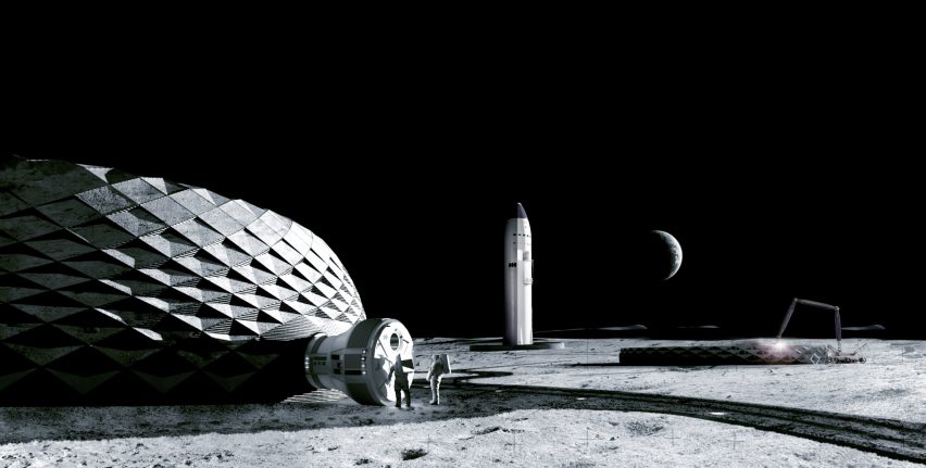 A rendering of buildings on the moon