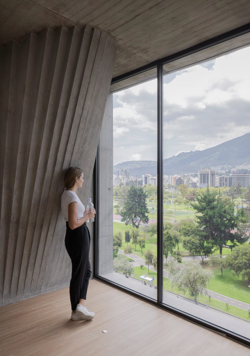 Woman in the apartment of the Iqon tower in Quito