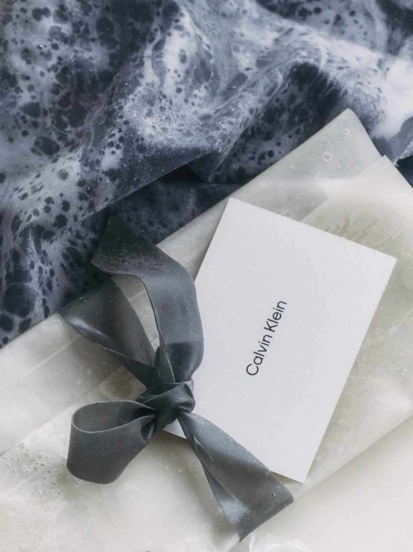 Biomaterial gift wrap with ribbon by Natural Material Studio