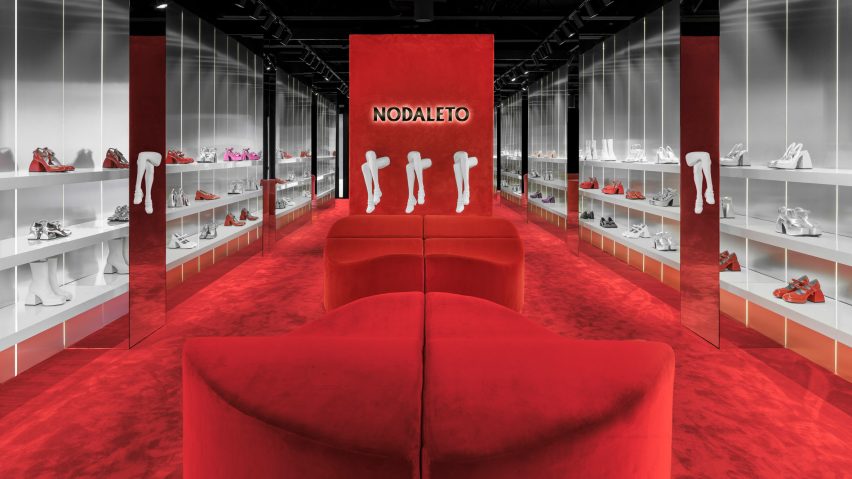 Red carpeted Nodaleto store in Miami