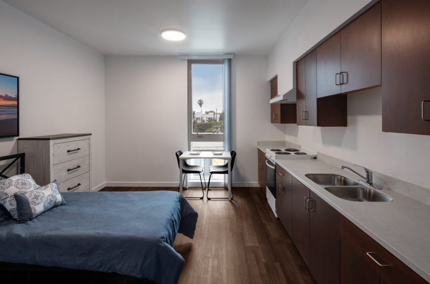 Bedroom of low-cost housing apartment for young adults