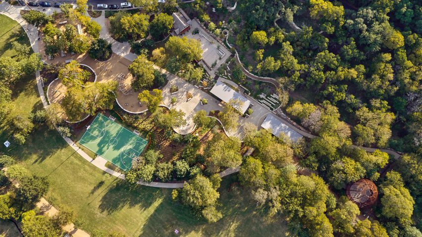 Aerial view of Pease Park in Austin, Texas