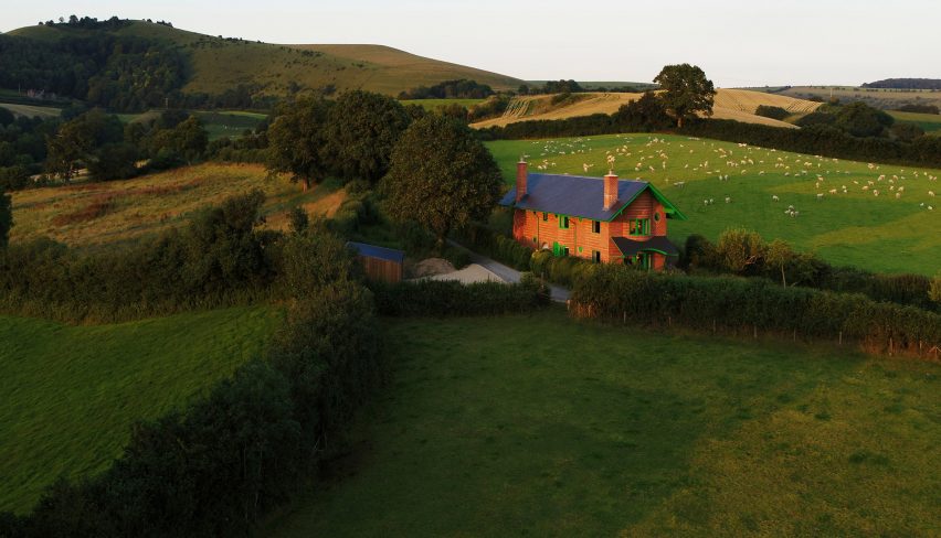 Aerial view of The Red House in Dorset 