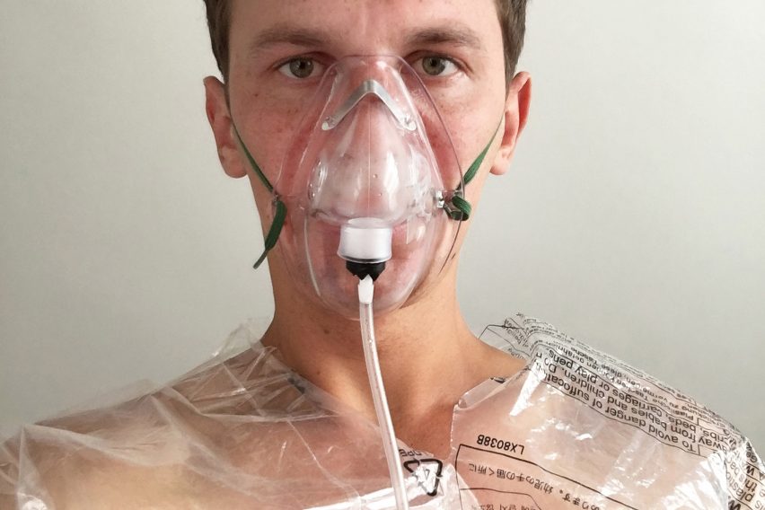Photograph of person wearing oxygen mask