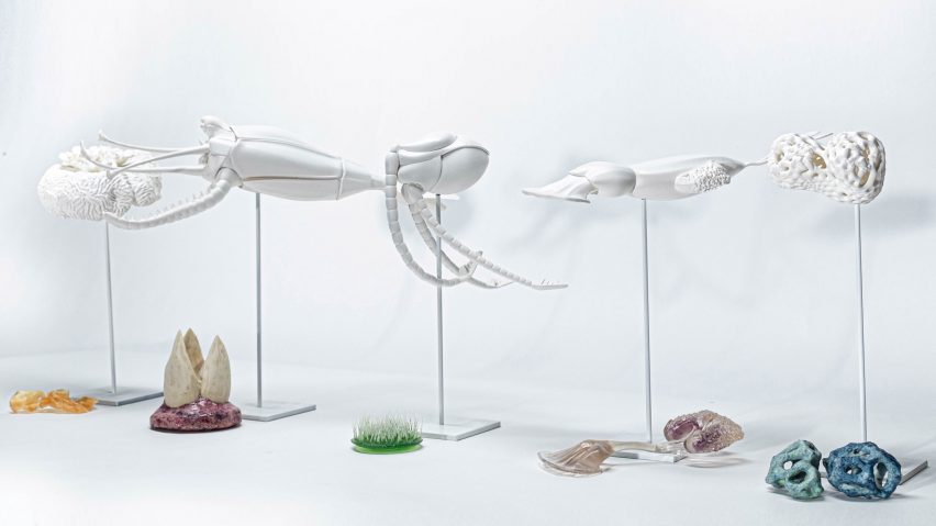 Visualisation of sea creature-like objects on white background