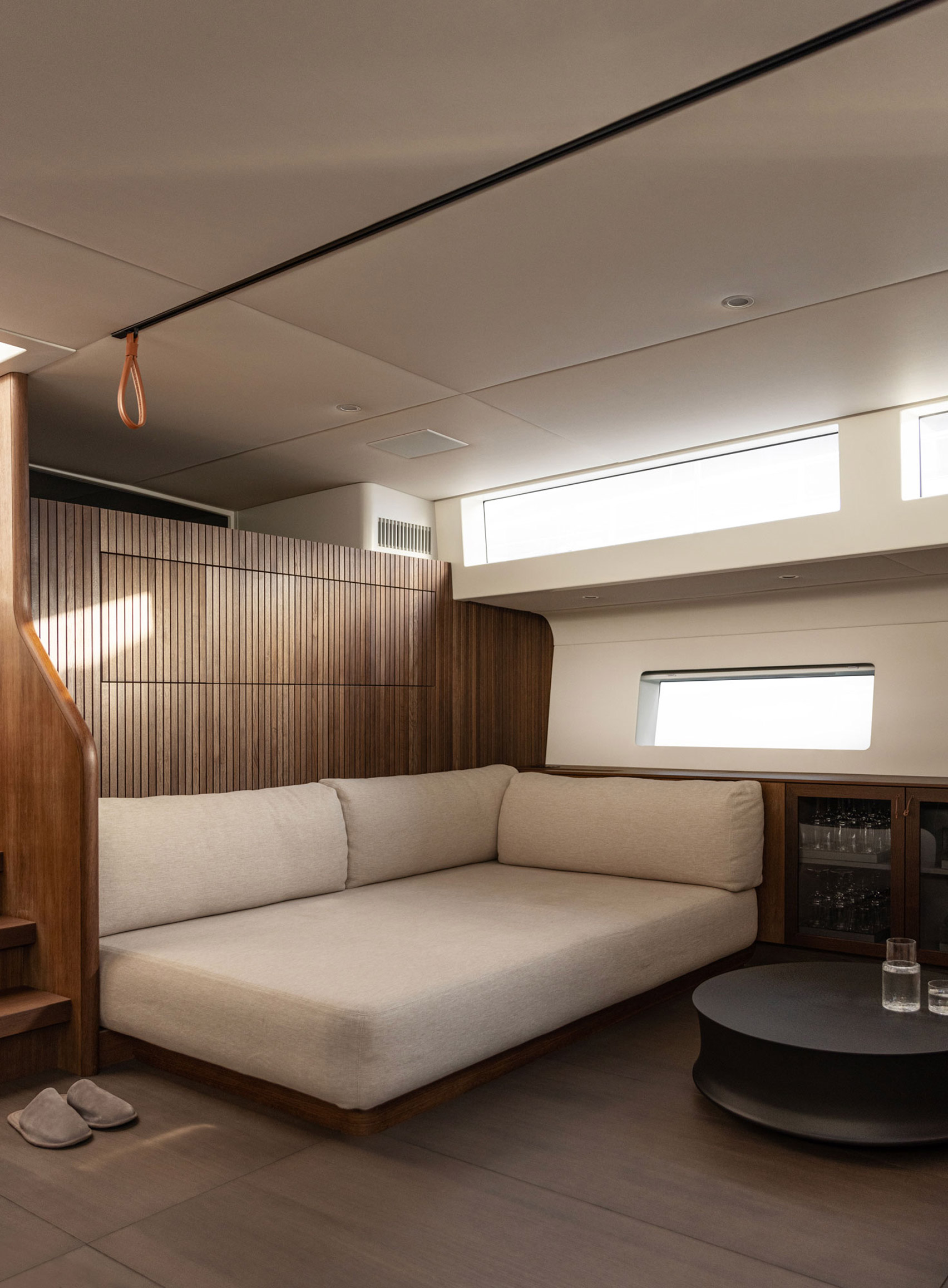 Lounge of yacht interior designed by Norm Architects