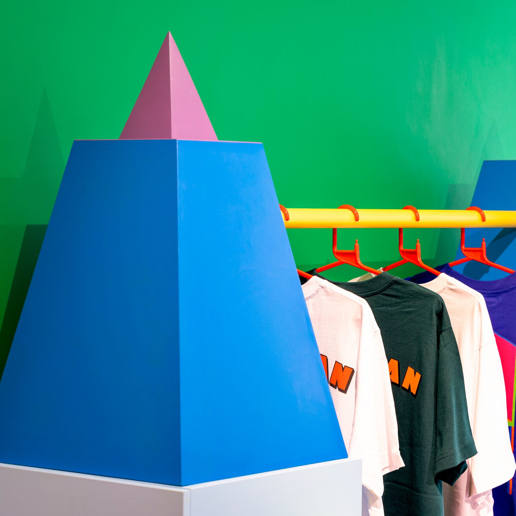 Colourful clothes rail in Yinka Ilori's London pop-up shop