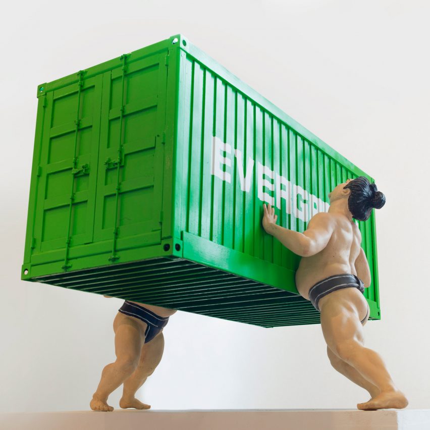 Photo of an installation of a green shipping container