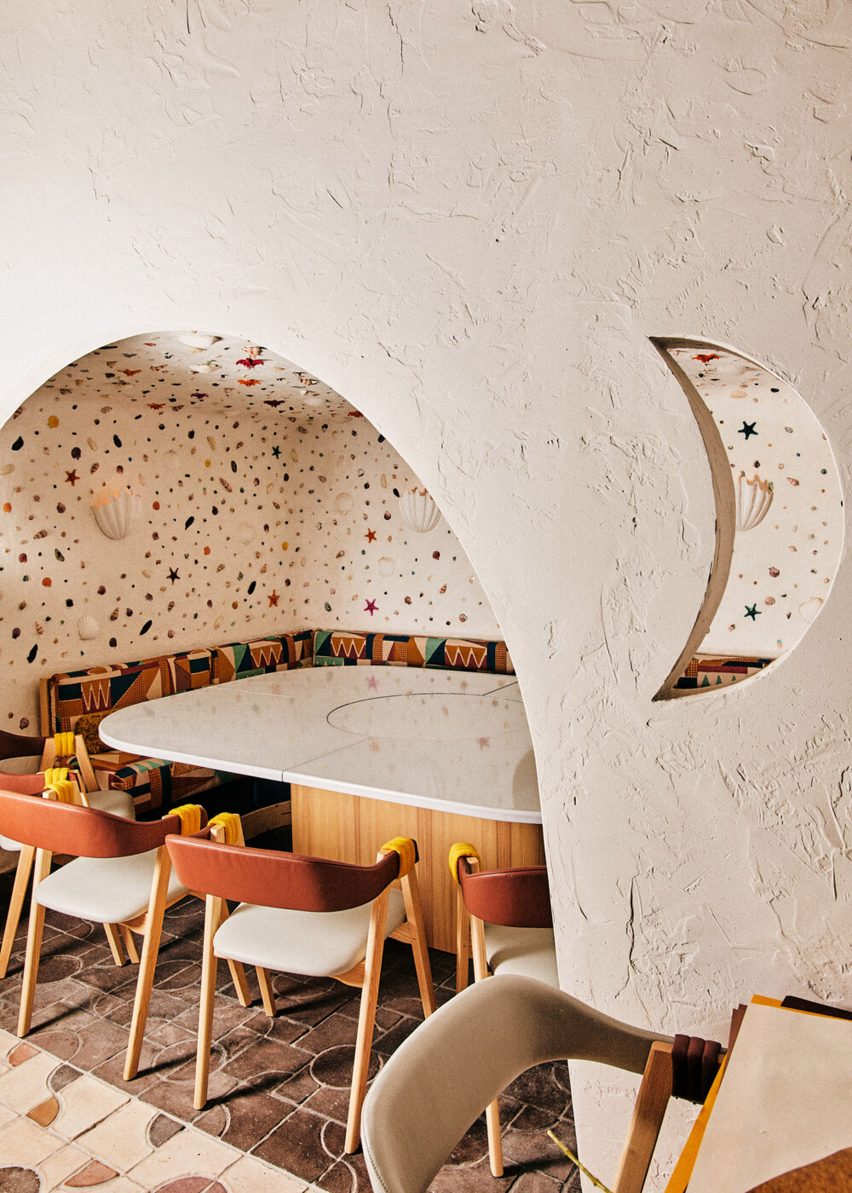 A cafe interior with star-like motifs